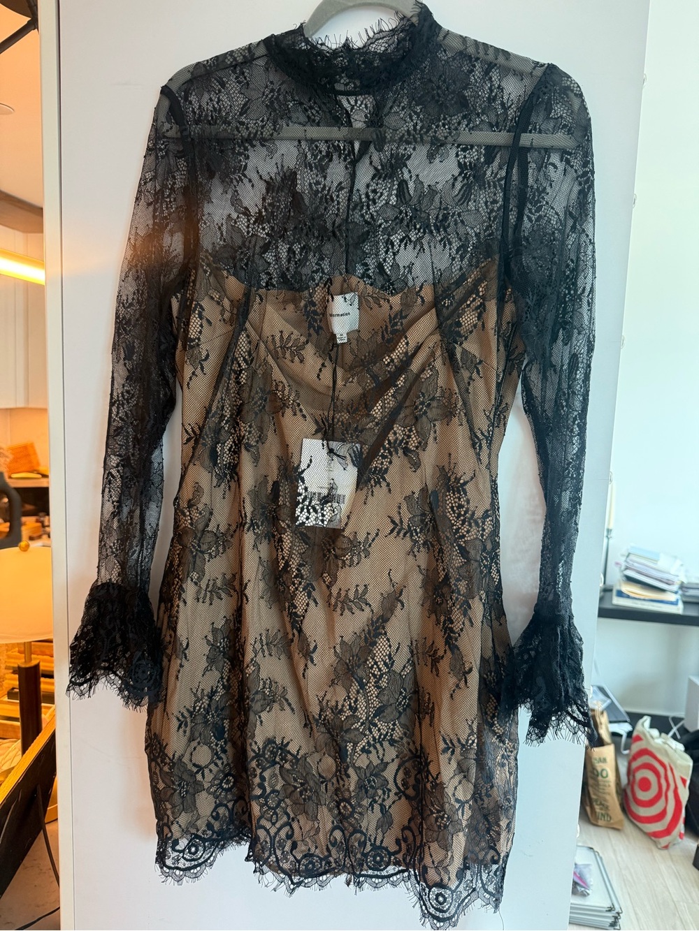 Reformation Teanna Black Lace Mini Dress with Nude Lining - Picture 4 of 6